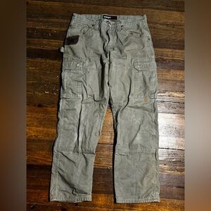 Wrangler Riggs Mens 33x32 Brown Grunge Carpenter Ripstop Workwear Cargo, Lined